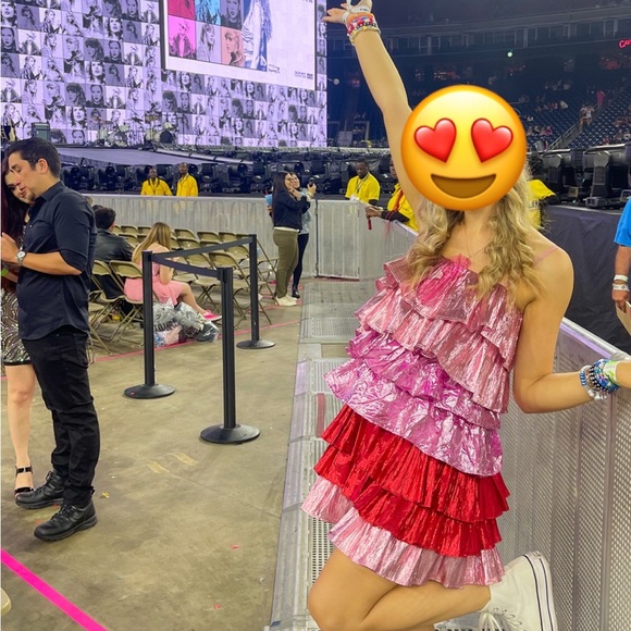 ASOS pink & red ruffle dress, perfect for taylor swift concert!!! ONLY WORN ONCE - Picture 5 of 6